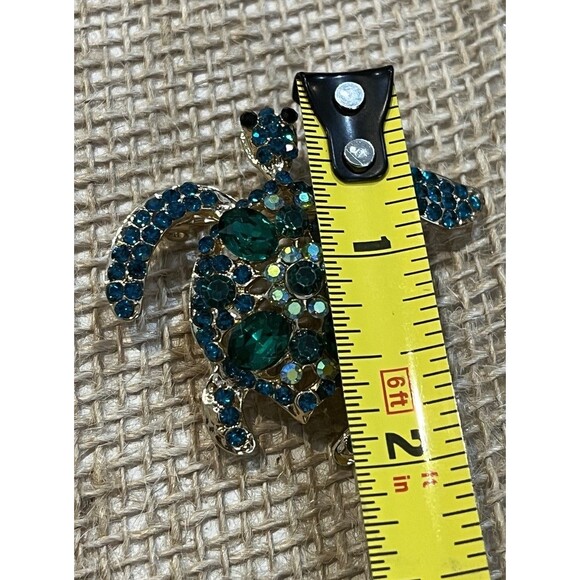 Turtle Brooch Pendant Ocean Creature Green Rhinestone Tortoise Turtle Lovers - Picture 8 of 9